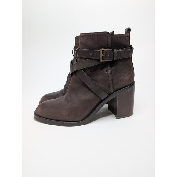 Tory Burch Women’s Size 10 Brown Leather Block Heeled Ankle Boots Booties Straps - Picture 1 of 13